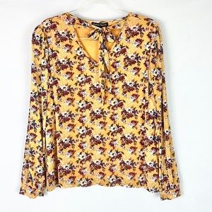 MADISON MICHELLE |💛💐Chrome Yellow Fuchsia Floral Print Tied Neck Blouse ✨NWT!✨